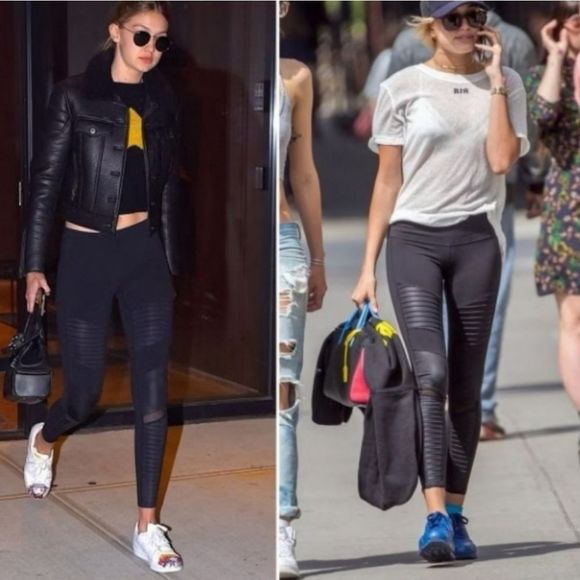 Alo Yoga High Waist Moto Biker Legging Pants Size Medium Light Cream. - Picture 3 of 16